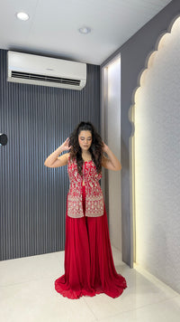 Indo-Western 3 Piece Set with Thread Embroidery Work in Georgette Fabric