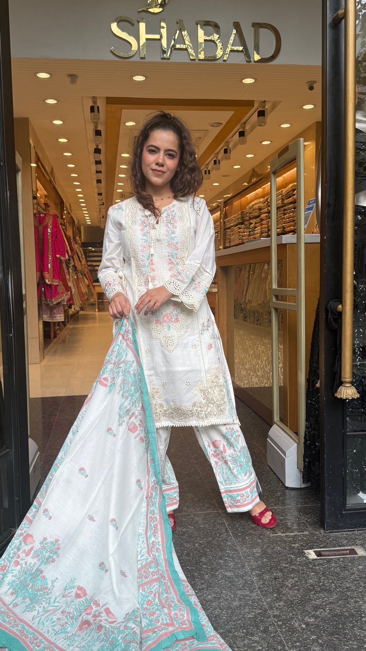 Women's Cotton Pakistani Suit with Cutwork & Thread Embroidery