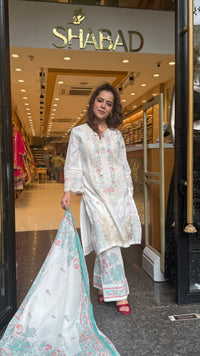Women's Cotton Pakistani Suit with Cutwork & Thread Embroidery