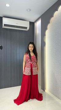 Indo-Western 3 Piece Set with Thread Embroidery Work in Georgette Fabric