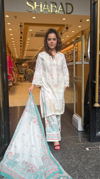 Women's Cotton Pakistani Suit with Cutwork & Thread Embroidery