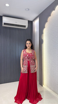 Indo-Western 3 Piece Set with Thread Embroidery Work in Georgette Fabric