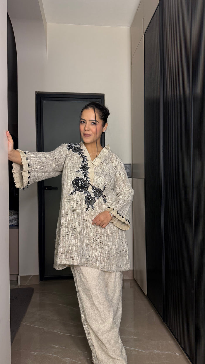 Luxury Jute Co-ord Set with Handwork Patchwork