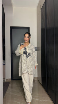 Luxury Jute Co-ord Set with Handwork Patchwork