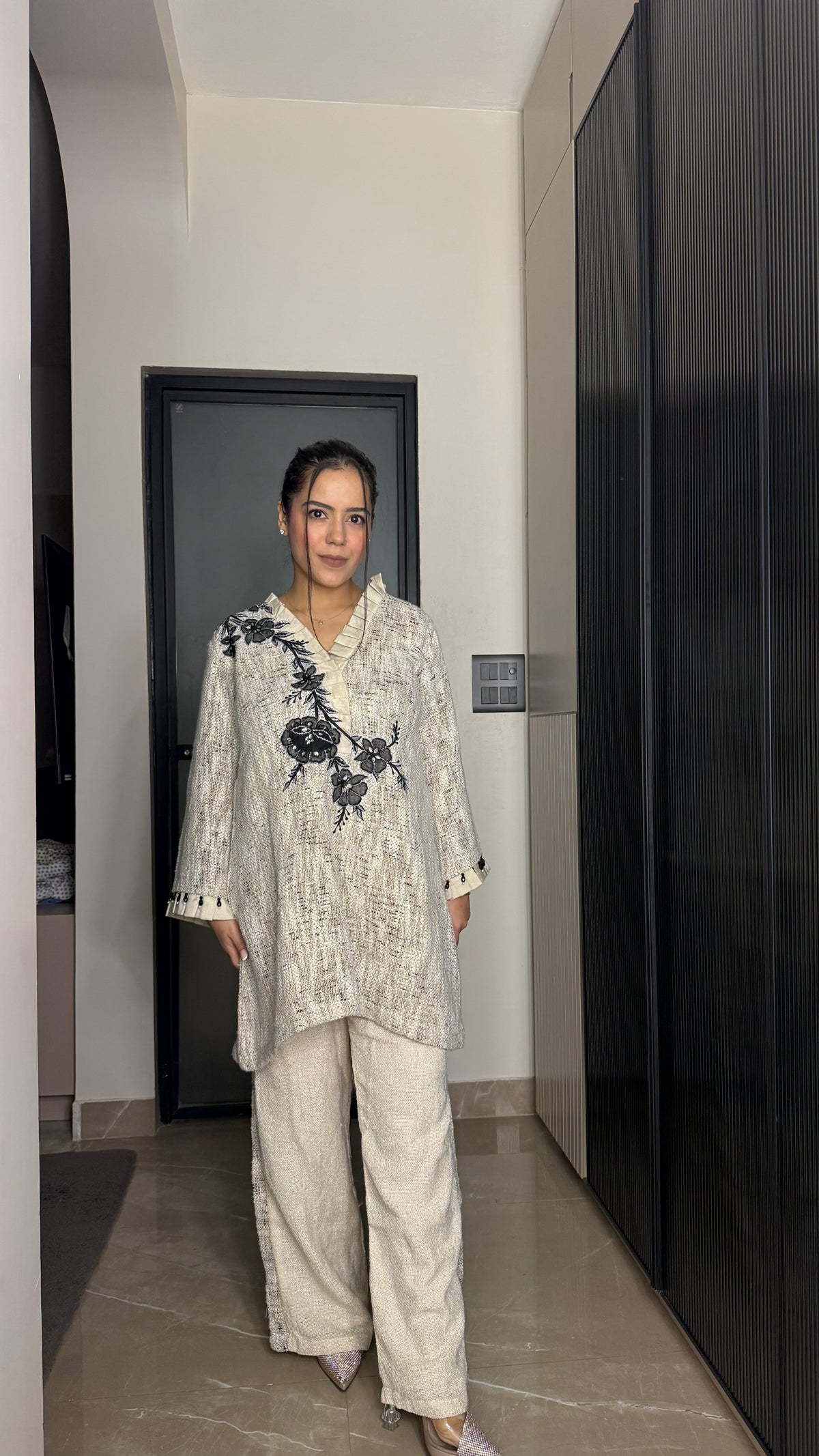 Luxury Jute Co-ord Set with Handwork Patchwork