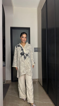 Luxury Jute Co-ord Set with Handwork Patchwork