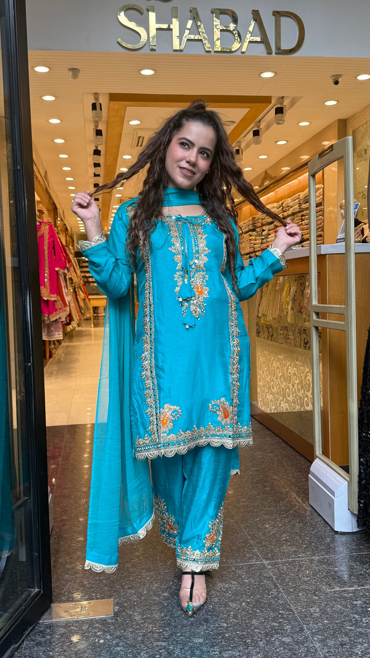 Women's Budget-Friendly Silk Suit Set | Gold Dori & Mirror Work | Up to Size 46