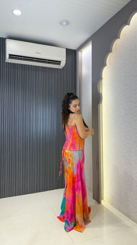 Indo-Western Crepe Outfit with Handwork Corset & Zarkan Stone Work