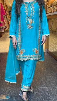 Women's Budget-Friendly Silk Suit Set | Gold Dori & Mirror Work | Up to Size 46