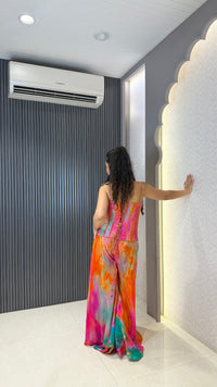 Indo-Western Crepe Outfit with Handwork Corset & Zarkan Stone Work
