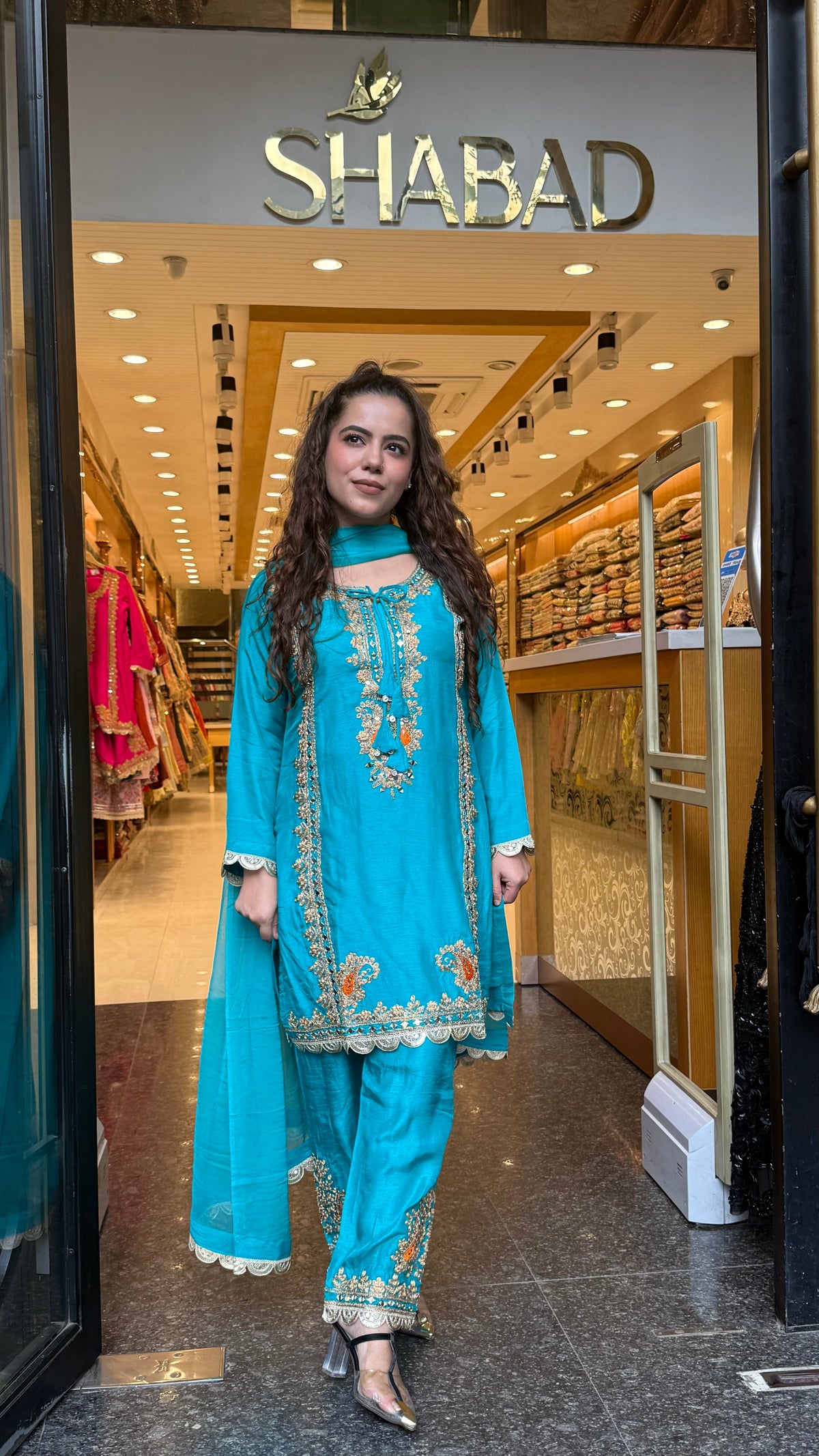 Women's Budget-Friendly Silk Suit Set | Gold Dori & Mirror Work | Up to Size 46