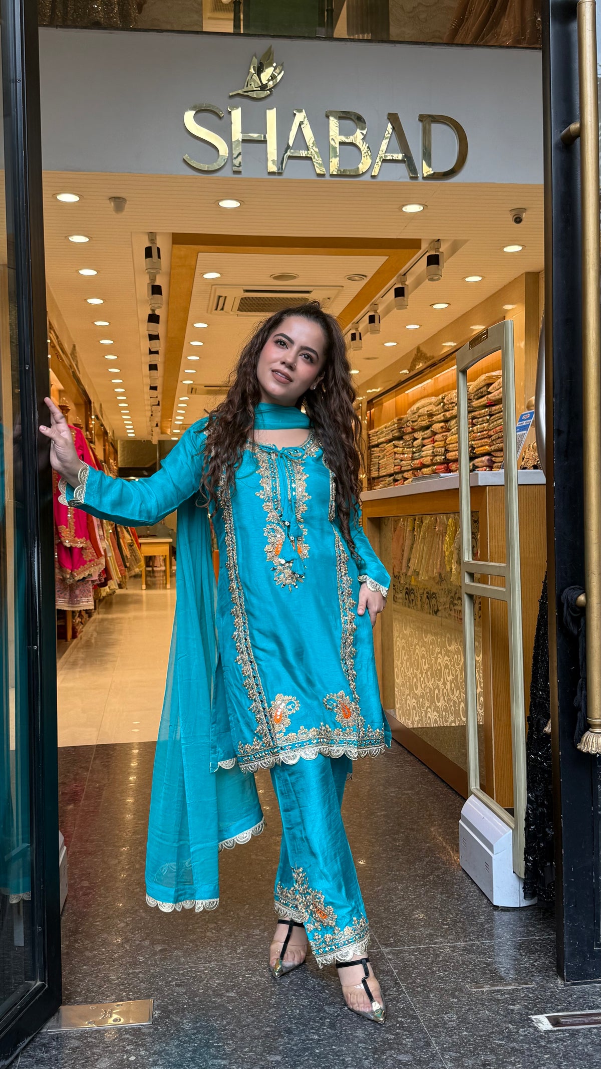 Women's Budget-Friendly Silk Suit Set | Gold Dori & Mirror Work | Up to Size 46