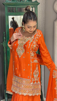 Orange Embroidered Sharara Suit – Festive Elegance & Timeless Charm