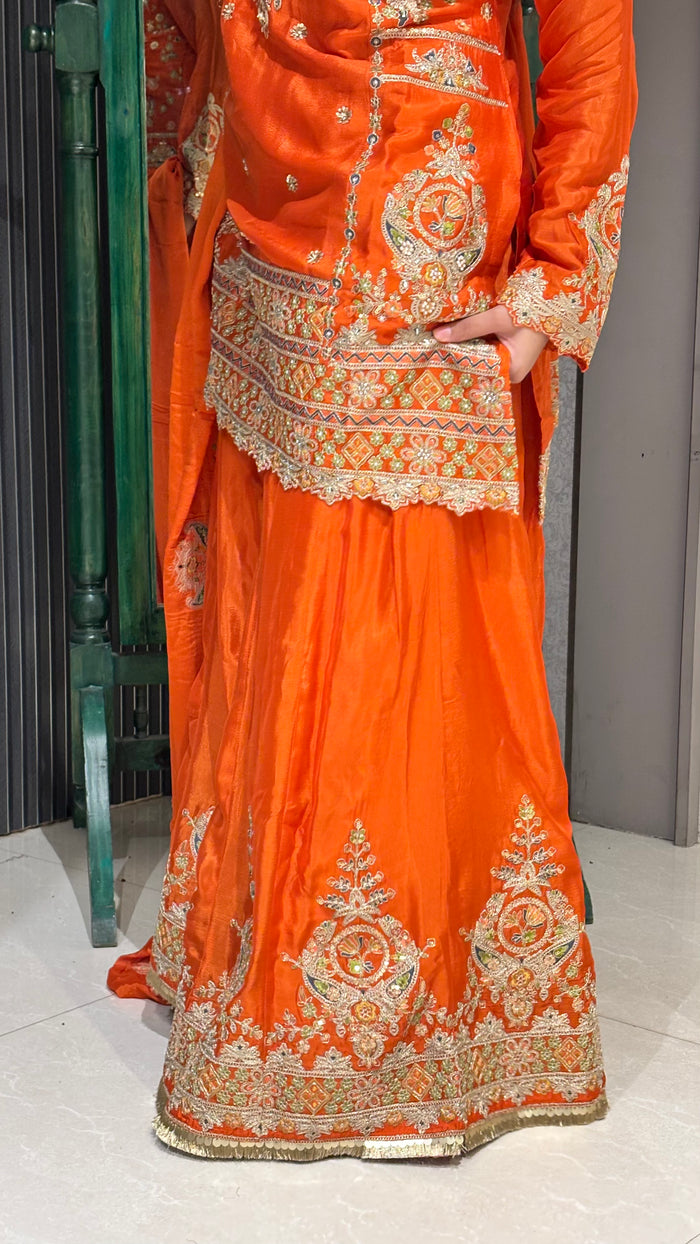 Orange Embroidered Sharara Suit – Festive Elegance & Timeless Charm