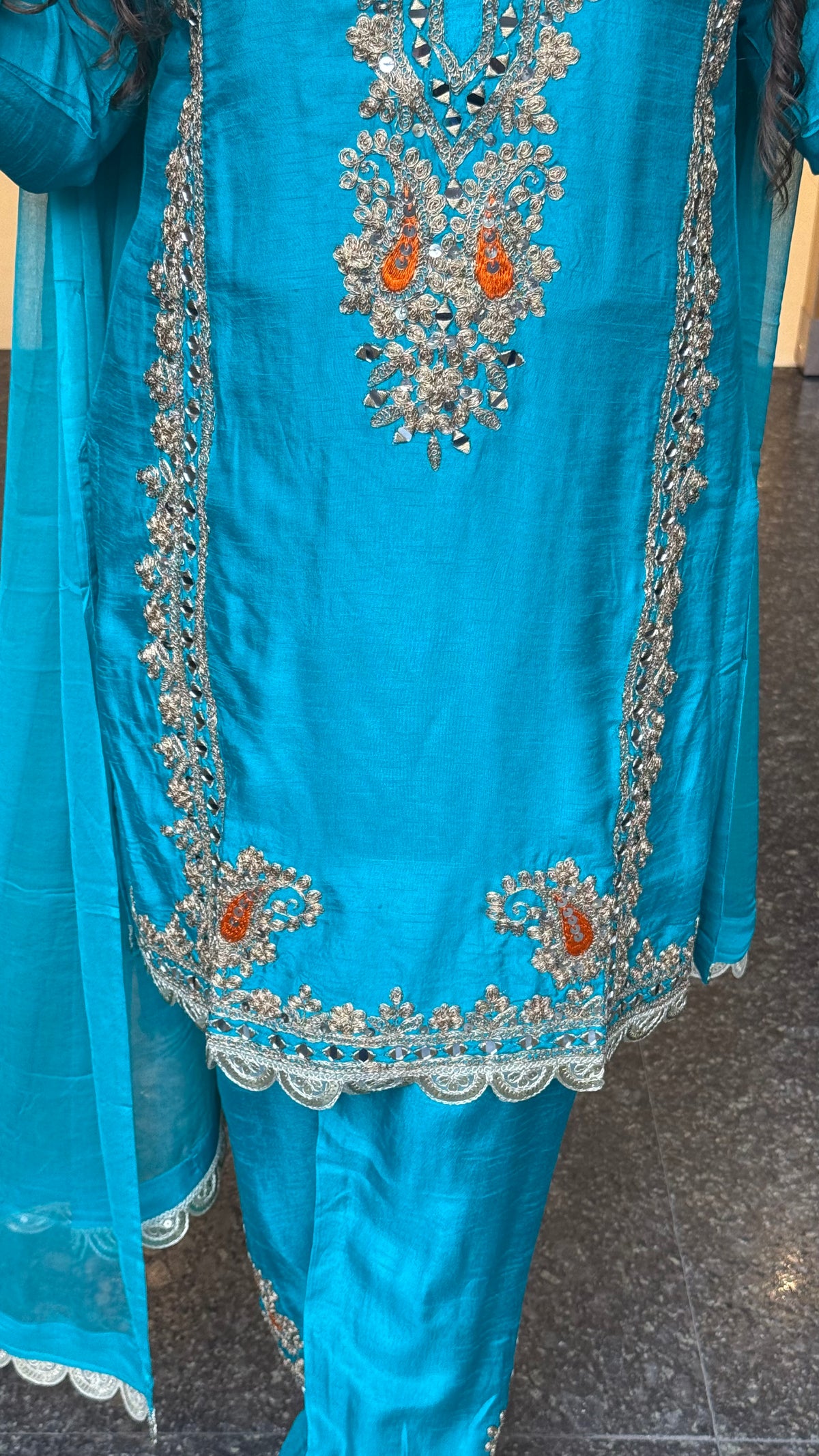 Women's Budget-Friendly Silk Suit Set | Gold Dori & Mirror Work | Up to Size 46