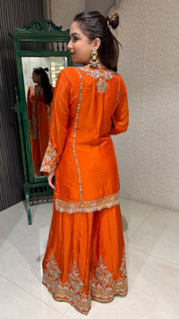 Orange Embroidered Sharara Suit – Festive Elegance & Timeless Charm