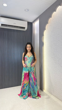 Indo-Western Crepe Set with Handwork Corset & Zarkan Stone Work