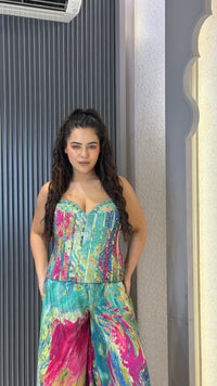 Indo-Western Crepe Set with Handwork Corset & Zarkan Stone Work