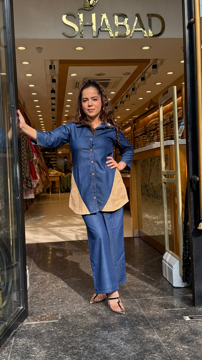 Women's Cotton Denim Co-Ord Set with Jute Patch Work | Casual Co-Ord Set