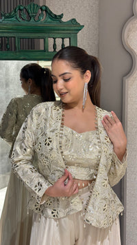 Ivory Crop Top Jacket Indo-Western – Contemporary Festive Elegance