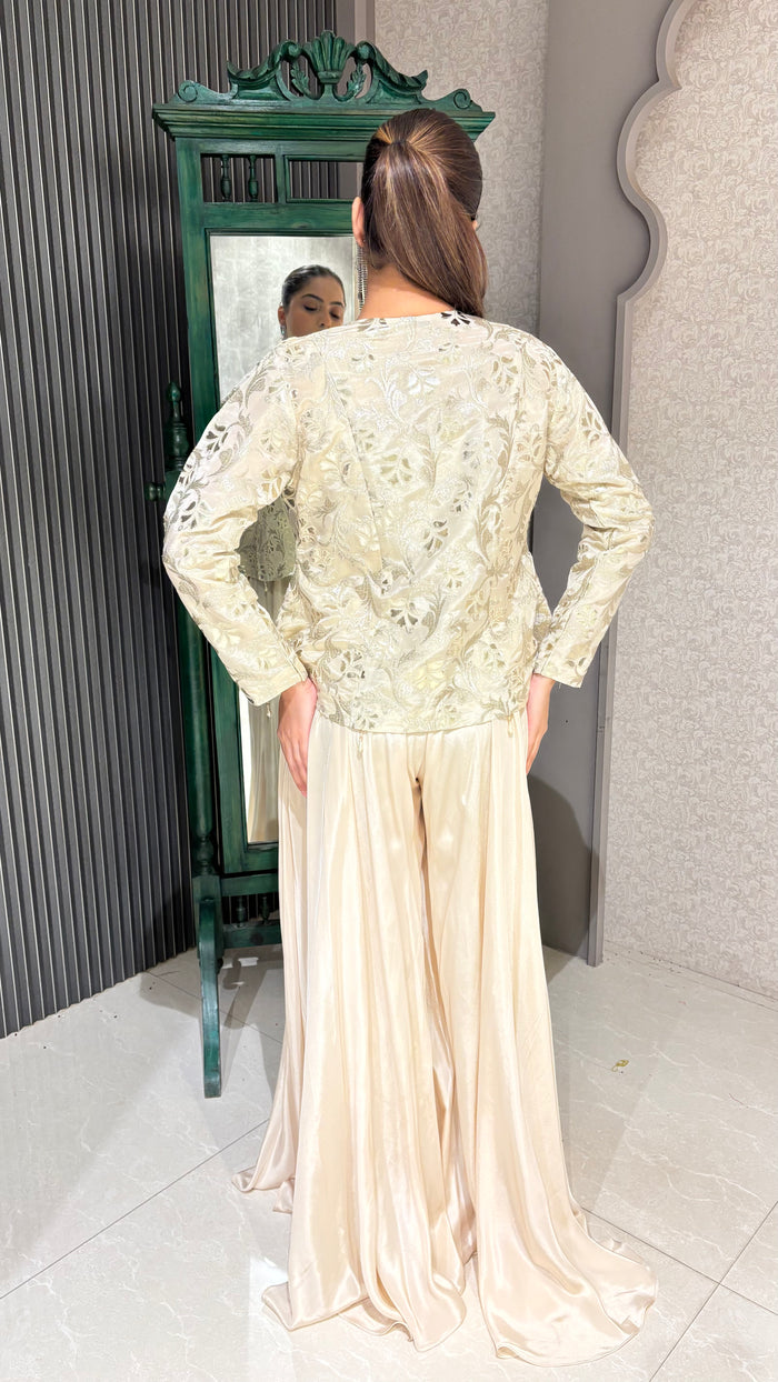 Ivory Crop Top Jacket Indo-Western – Contemporary Festive Elegance