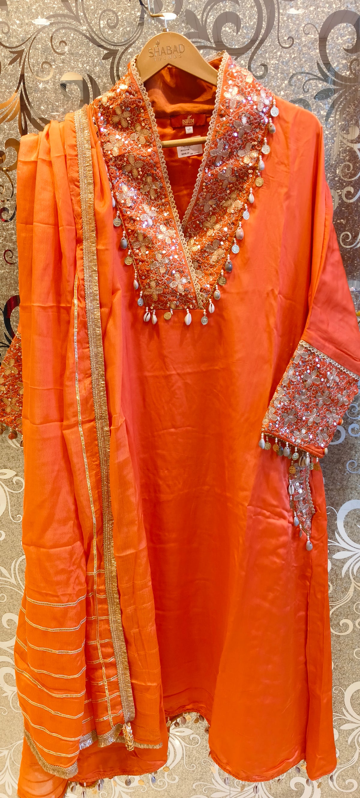 Luxe Satin Silk Suit with Gotta Work & Sequin Shell Embellishments