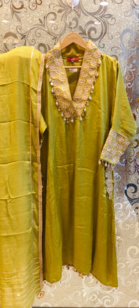 Luxe Satin Silk Suit with Gotta Work & Sequin Shell Embellishments