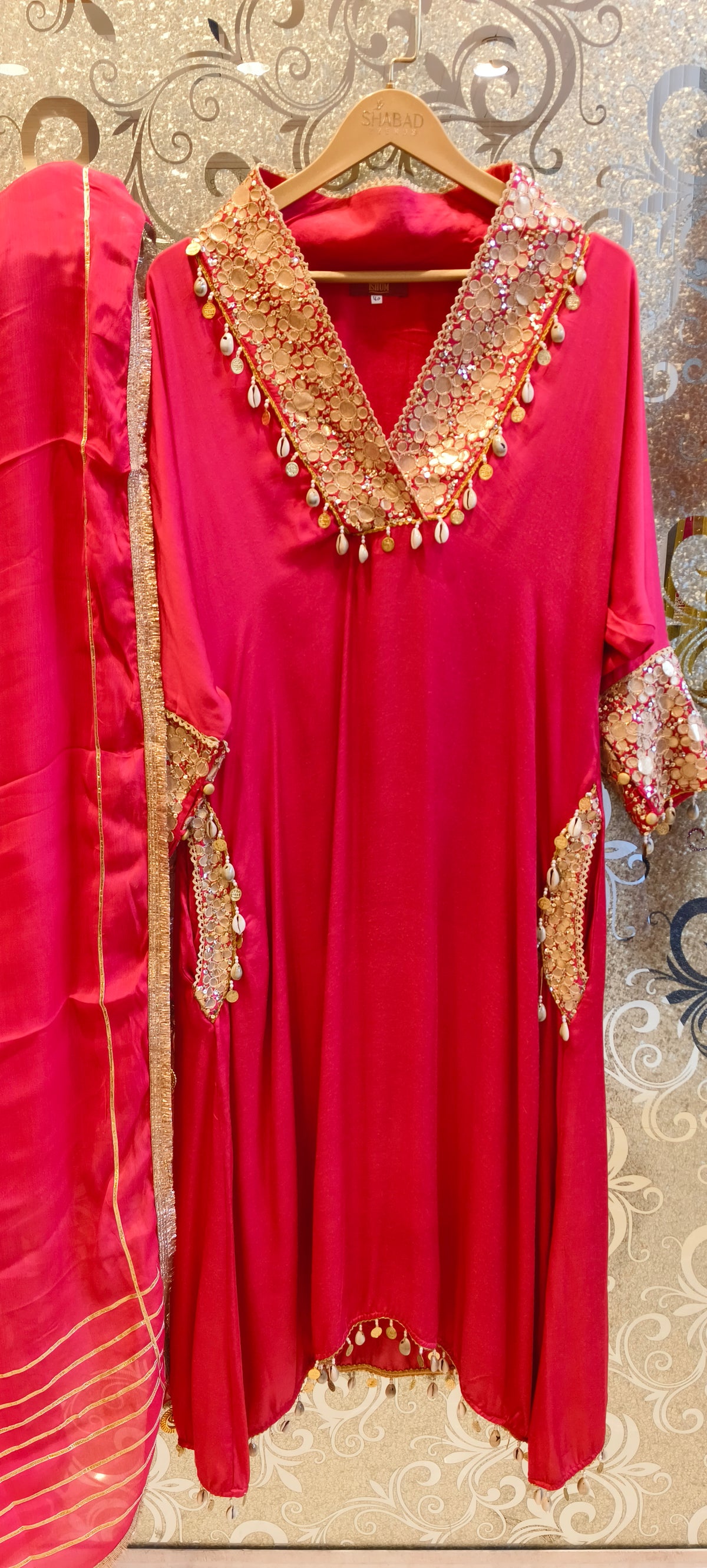 Luxe Satin Silk Suit with Gotta Work & Sequin Shell Embellishments