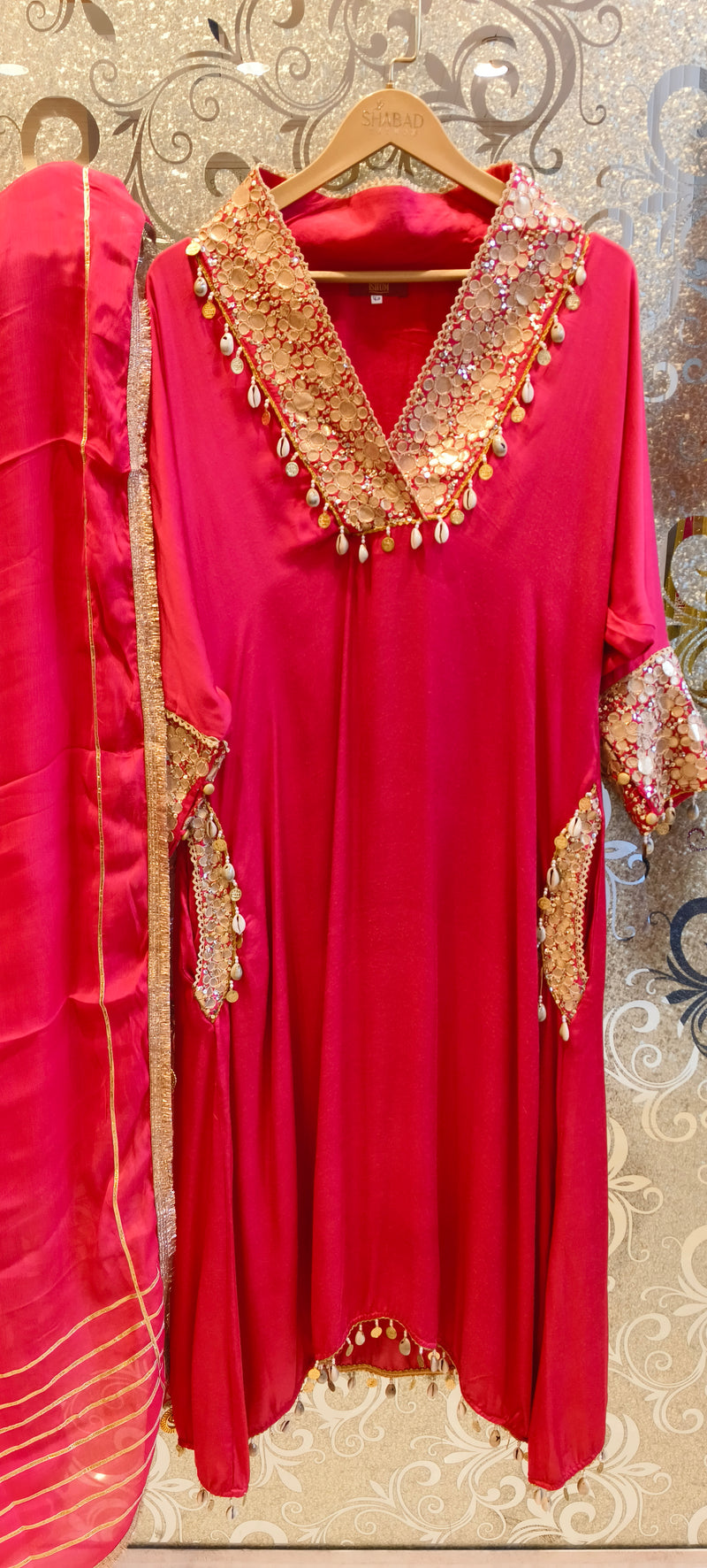 Luxe Satin Silk Suit with Gotta Work & Sequin Shell Embellishments