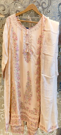 Elegant Chinon Ensemble with Mirror Zarkan, Swarovski Detailing, and Thread Aari Embroidery