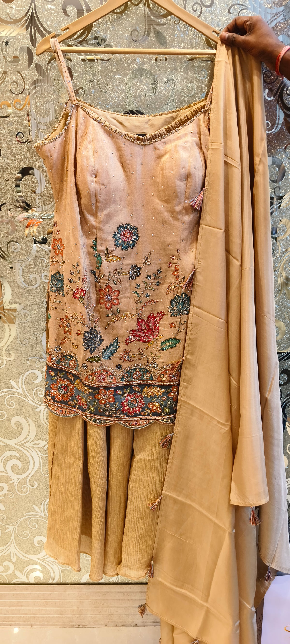 Shimmar Fabric Zari Outline Suit with Mirror Work - 44 Prints Available | Elegant Traditional Wear