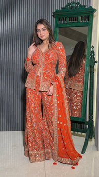 Elegant Zari Work Short Jacket & Plazo Set