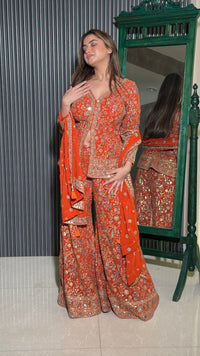 Elegant Zari Work Short Jacket & Plazo Set
