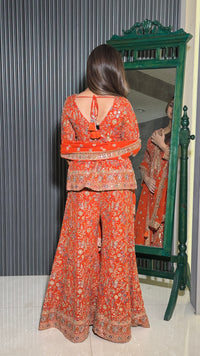 Elegant Zari Work Short Jacket & Plazo Set