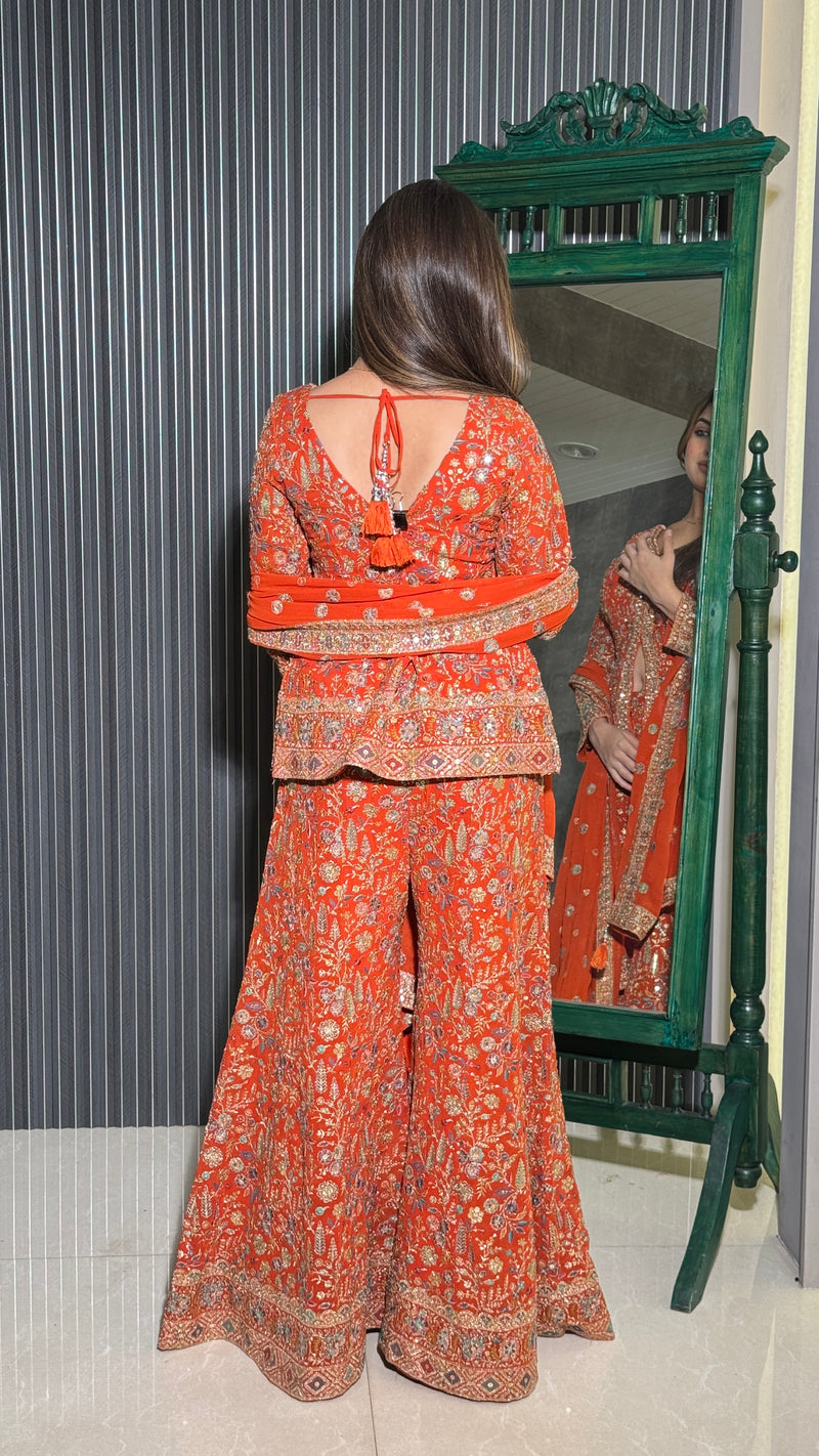 Elegant Zari Work Short Jacket & Plazo Set