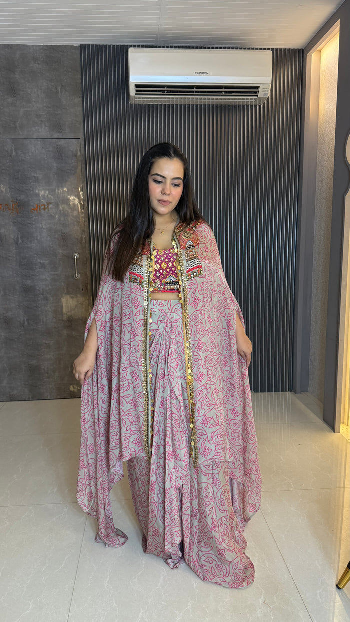 Boho Style Indo-Western Dress in Chinon Fabric | Digital Print | Upto Size 46