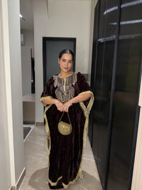 Velvet Kaftan with Badla, Sequin, Mirror & Pearl Work | Festive Luxe Wear