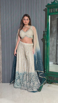 Zari & Mirror Highlighted Crop Top, Plazo & Dupatta Set – Traditional Glamour