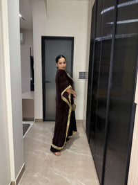 Velvet Kaftan with Badla, Sequin, Mirror & Pearl Work | Festive Luxe Wear