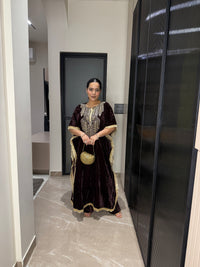 Velvet Kaftan with Badla, Sequin, Mirror & Pearl Work | Festive Luxe Wear
