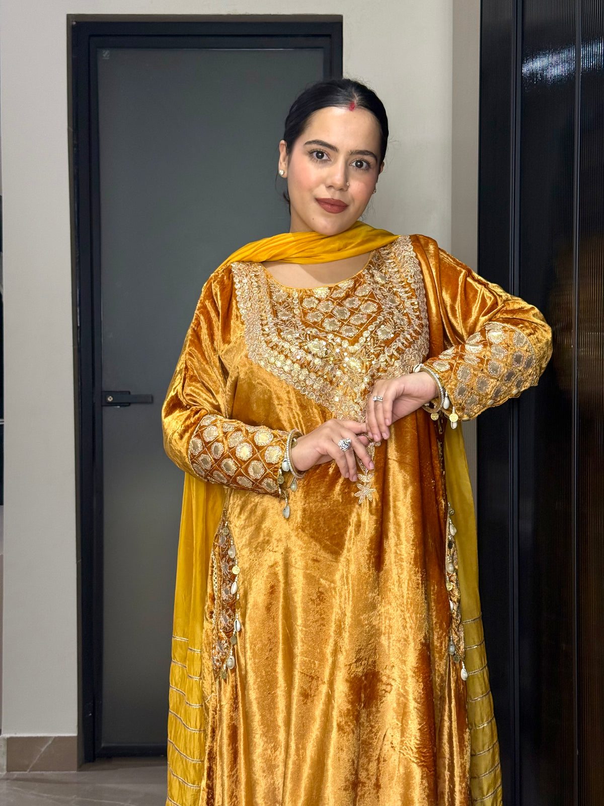 Velvet Suit with Dori, Sequin & Gotta Work | Festive Ethnic Wear