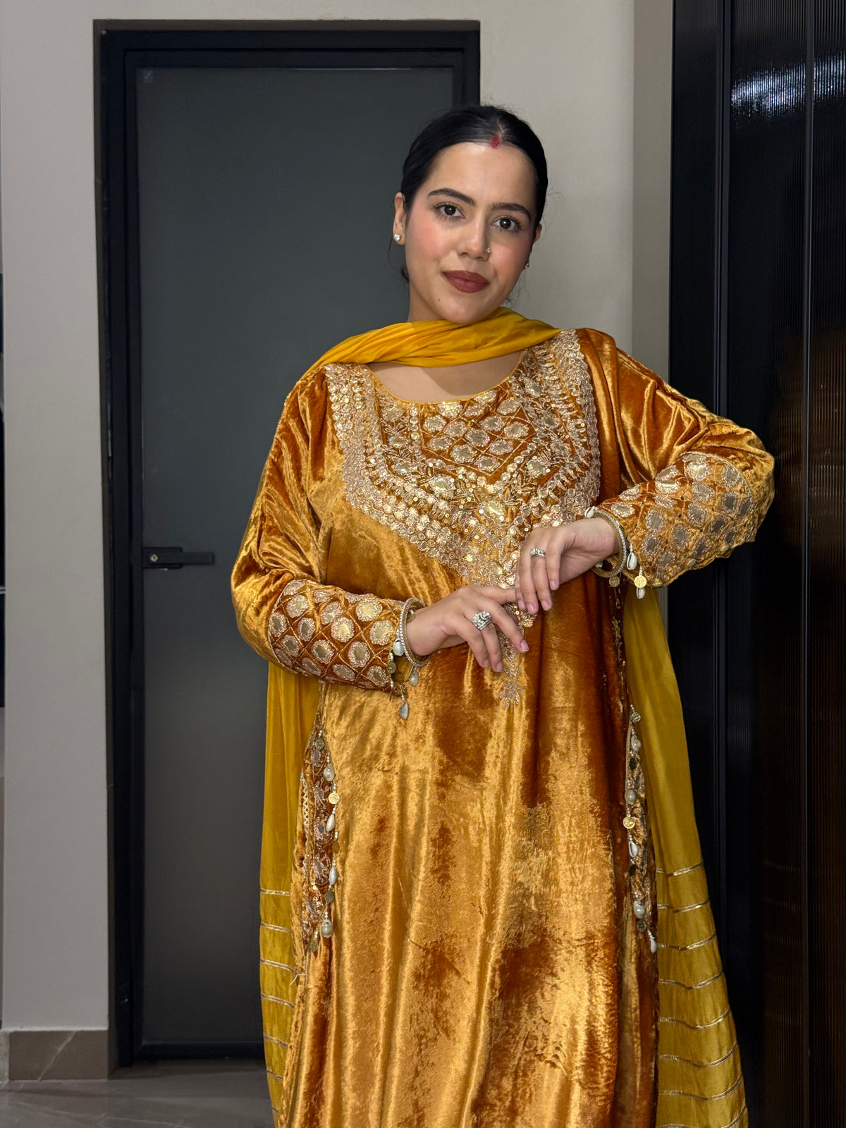 Velvet Suit with Dori, Sequin & Gotta Work | Festive Ethnic Wear