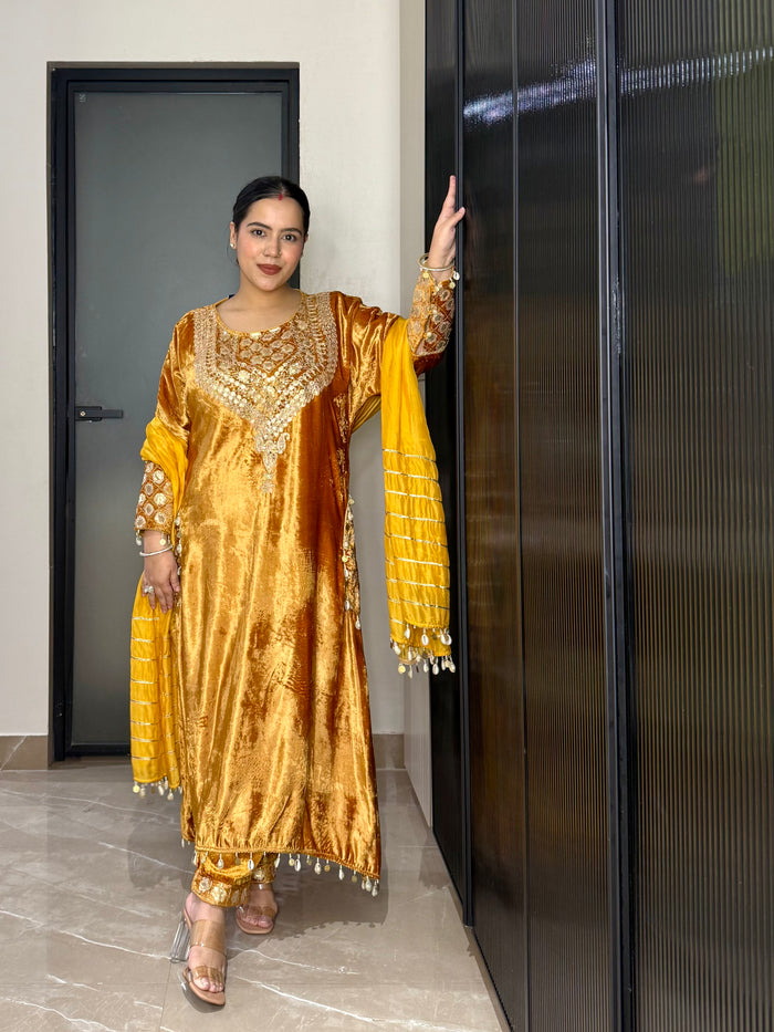 Velvet Suit with Dori, Sequin & Gotta Work | Festive Ethnic Wear