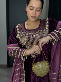 Velvet Suit with Dori, Sequin & Gotta Detailing | Festive Ethnic Wear