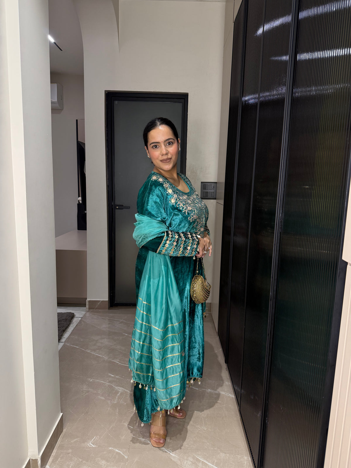 Velvet Suit with Dori, Sequin & Gotta Detailing | Festive Ethnic Wear