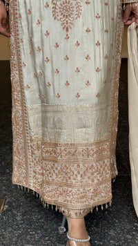 Women's Banarasi Shimmer Suit Set with Gold Beads Work