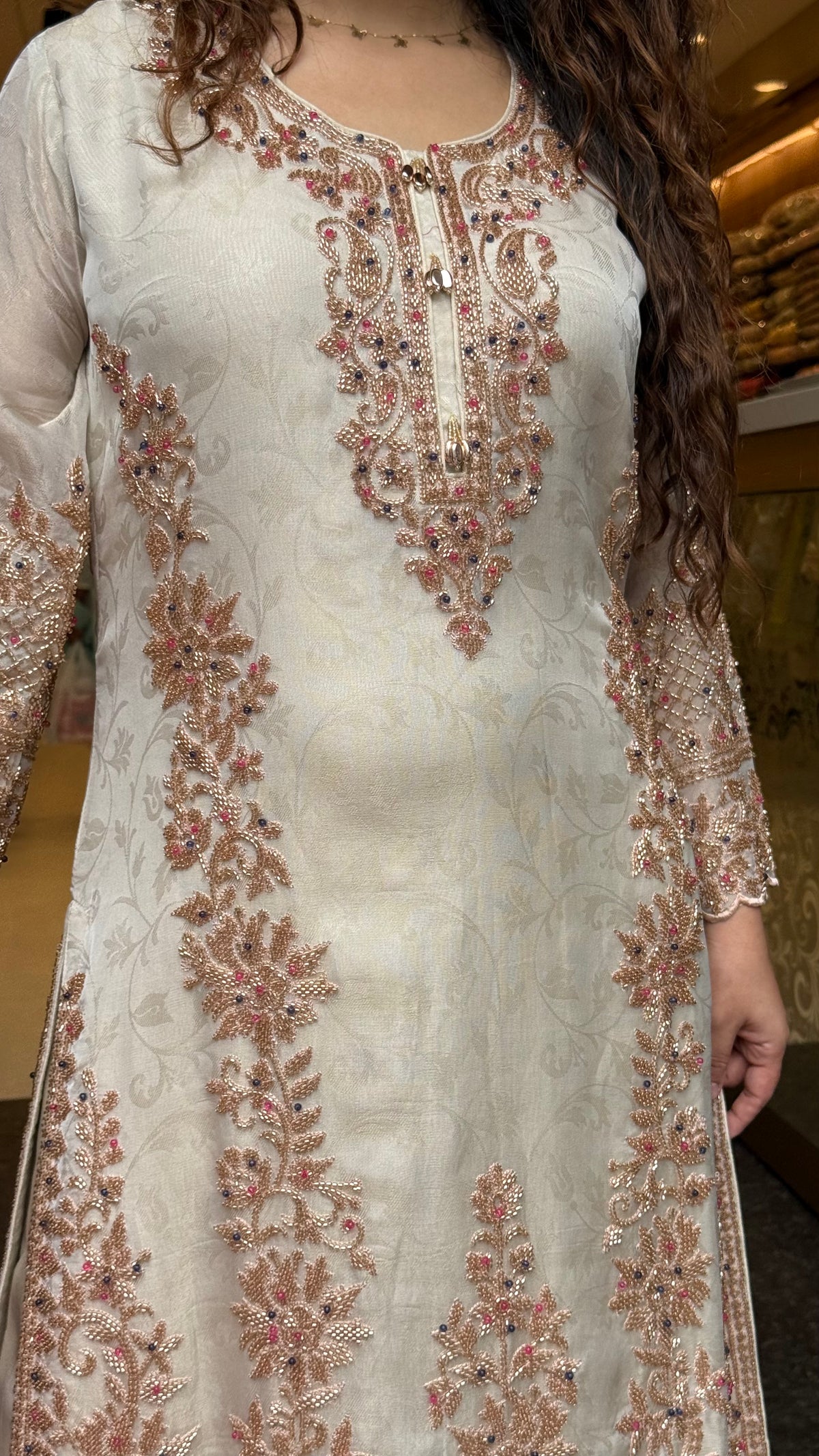 Women's Shimmer Tissue Suit Set with Beads & Stone Work | Premium Festive Ethnic Wear