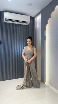 Women’s Designer Indo-Western Set with Thread Embroidery & Sleeves