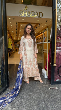 Luxury Shimmer Tissue Suit Set with Beads & Stone Embroidery | Designer Party Wear
