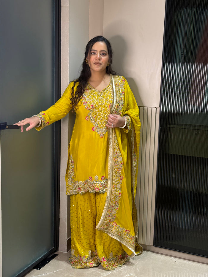 Embellished Suit with Sequin & Pearl Detailing – Handworked Neckline